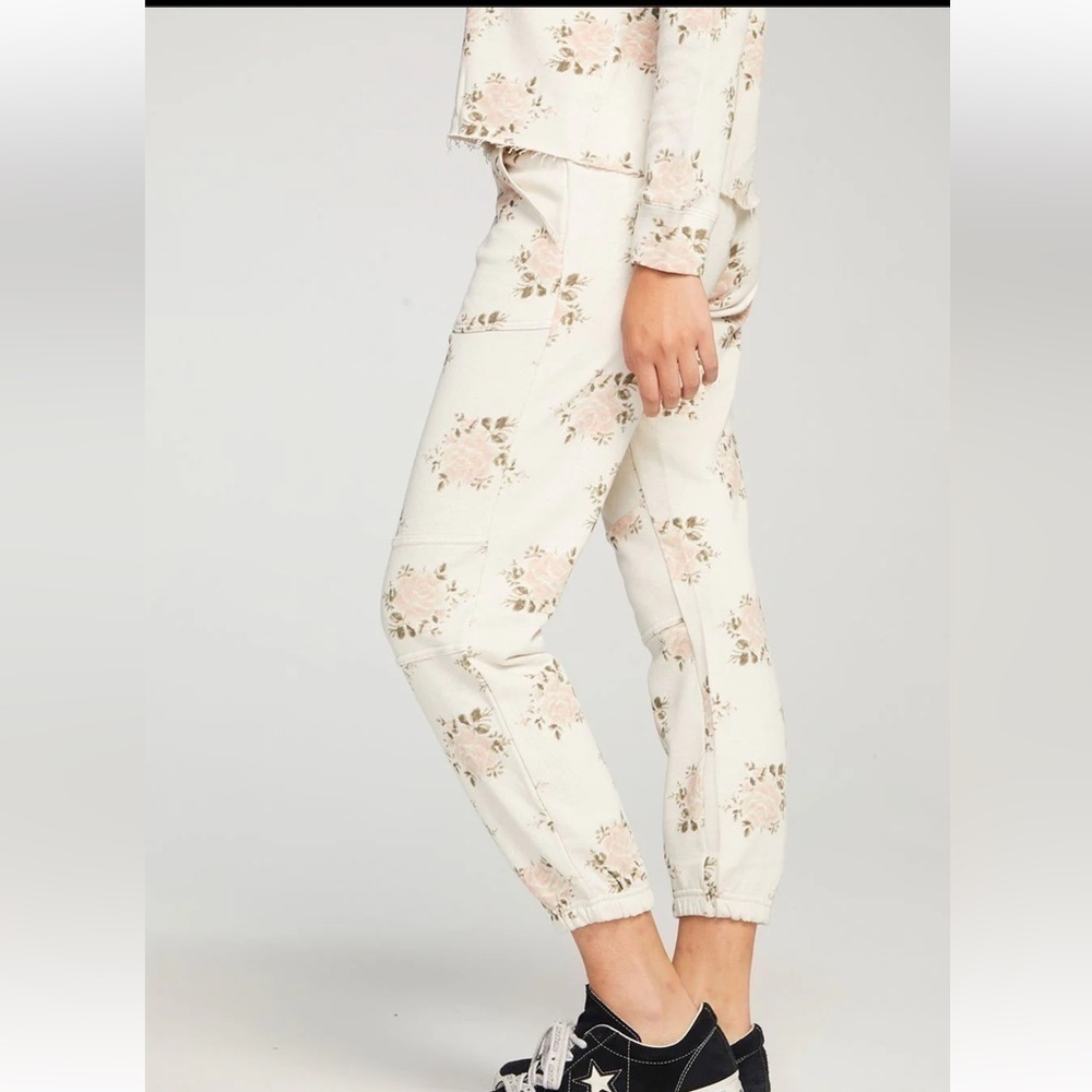 Chaser Linen French Slouchy Moto Jogger Sweatpants Floral Vintage Small NWT - Picture 2 of 7